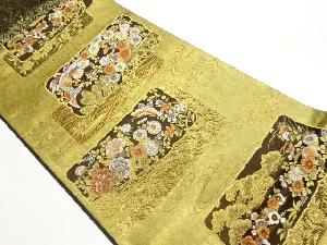 引箔鳳凰に草花・松・蝶模様織出し袋帯